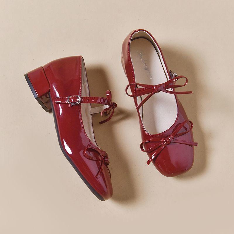 Silver Single Shoes Women's 2025 New with Skirt Spring Light Mouth Thick Heel Bow Grandma Mary Jane Shoes Small Leather Shoes