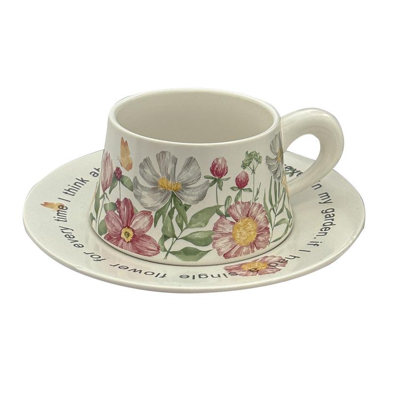 Retro Niche Iris Ceramic Coffee Cup, British Flower Tea Cup Pot Set, High-Value Girls' Souvenir