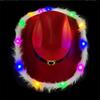 New Fashion Santa Claus Christmas Luminous Cowboy Hat Dance Costume Glowing Cowgirl Cap For Xmas Neon NightClub hat props