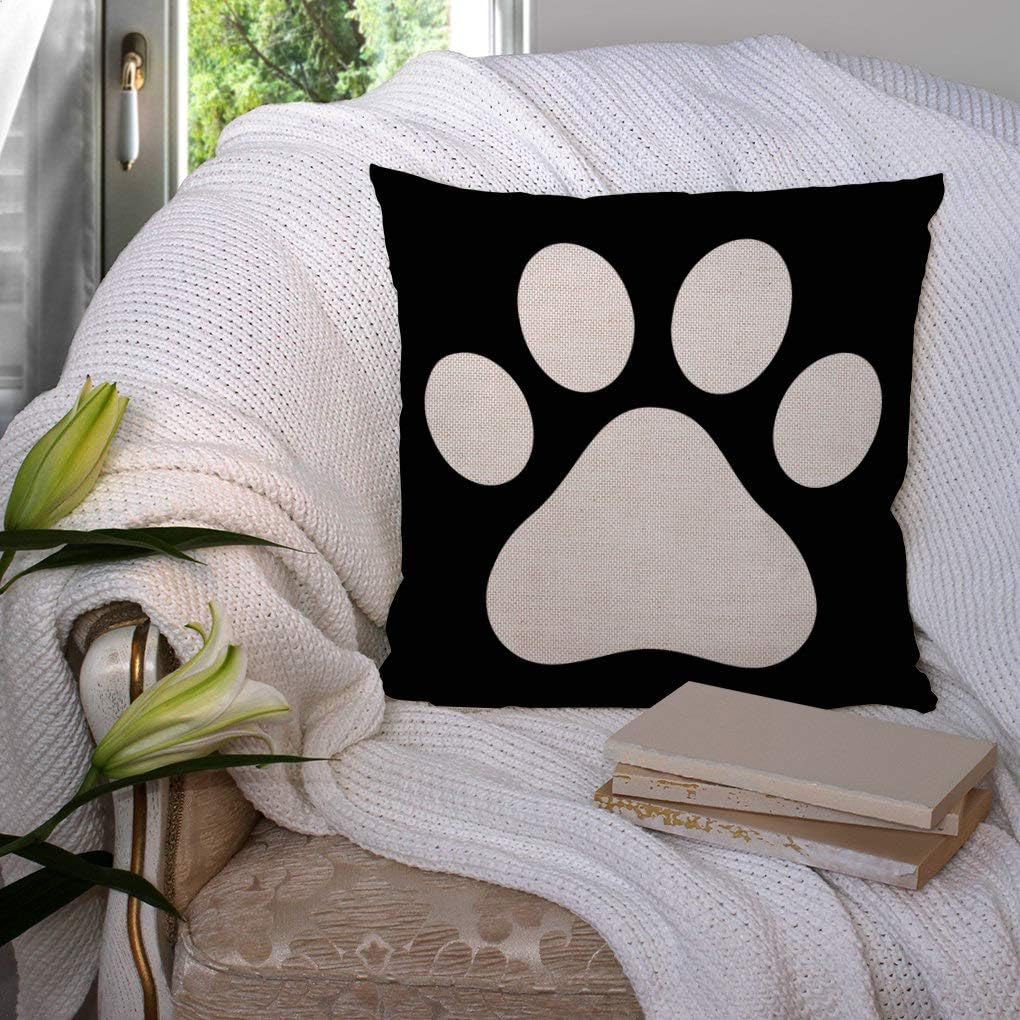 SSOIU White Dog Paw Footprint Icon Isolated On Black Background Decoration Farmhouse Decor Cotton Linen Home Decorative Throw Pillow Case Cushion