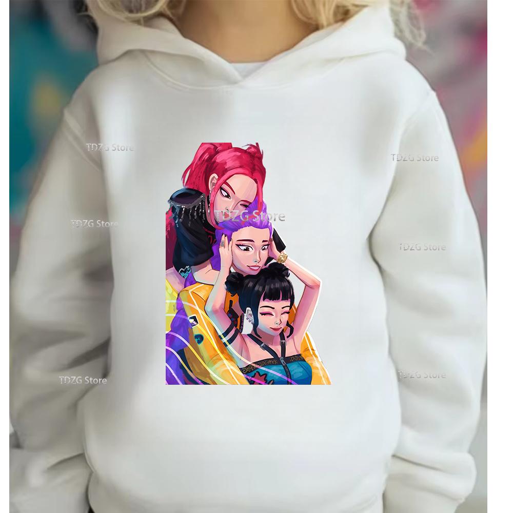 Fashion Girl Group KPop Devil Hunter Print Casual Sports Boy Girl Fleece Pullover Hoodie Autumn Children Long Sleeved Clothing