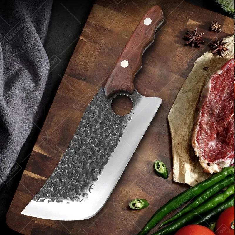 WXCOO Kitchen Knives Chef Knife Hand Forged Blade Vegetables Chop Meat Fish Butcher Knife Cleaver Handle Wood Knife