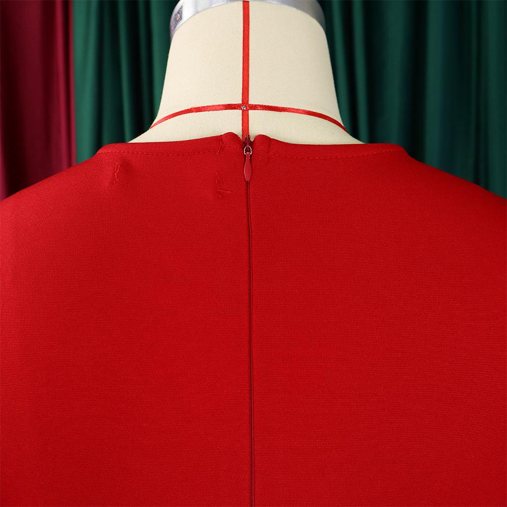 JKASHDK Abiti casual a vita alta con scollo a maniche lunghe con stampa tinta unita primavera autunno moda donna