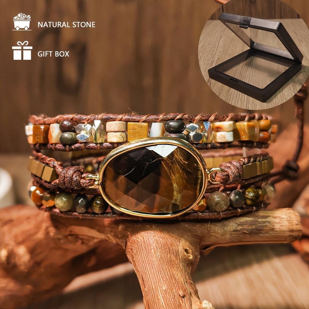 Bohemian Natur Tigerauge Stein Handgeflochtenes Armband Mode Kreativ Unisex für Täglich Party Urlaub Karneval