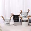 Tin Flower Pot with Hemp Rope Succulent Holder - European Pastoral Wrought Iron Bucket