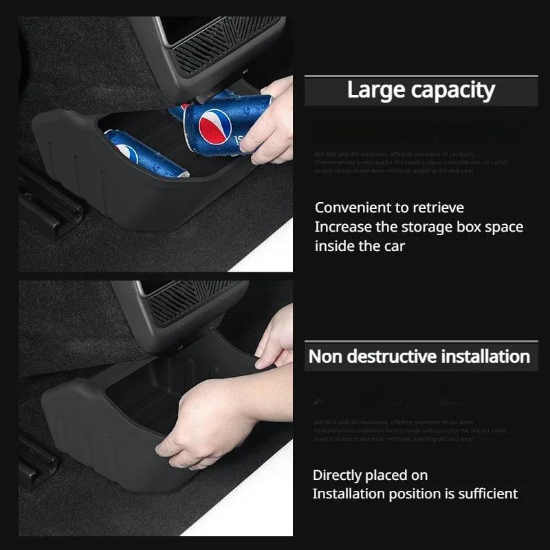 For Tesla Model 3 Highland 2025 Rear Seat Storage Box Below The Rear Air Outlet Storage Box Rear Seat Organizer Tray Accessories