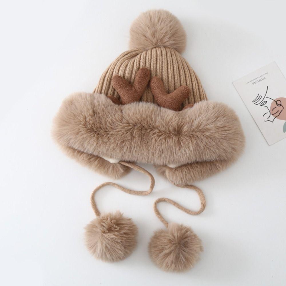 Fluffy Plush Antler Hat Winter Cycling Hat New Velvet Bucket Hat  Women