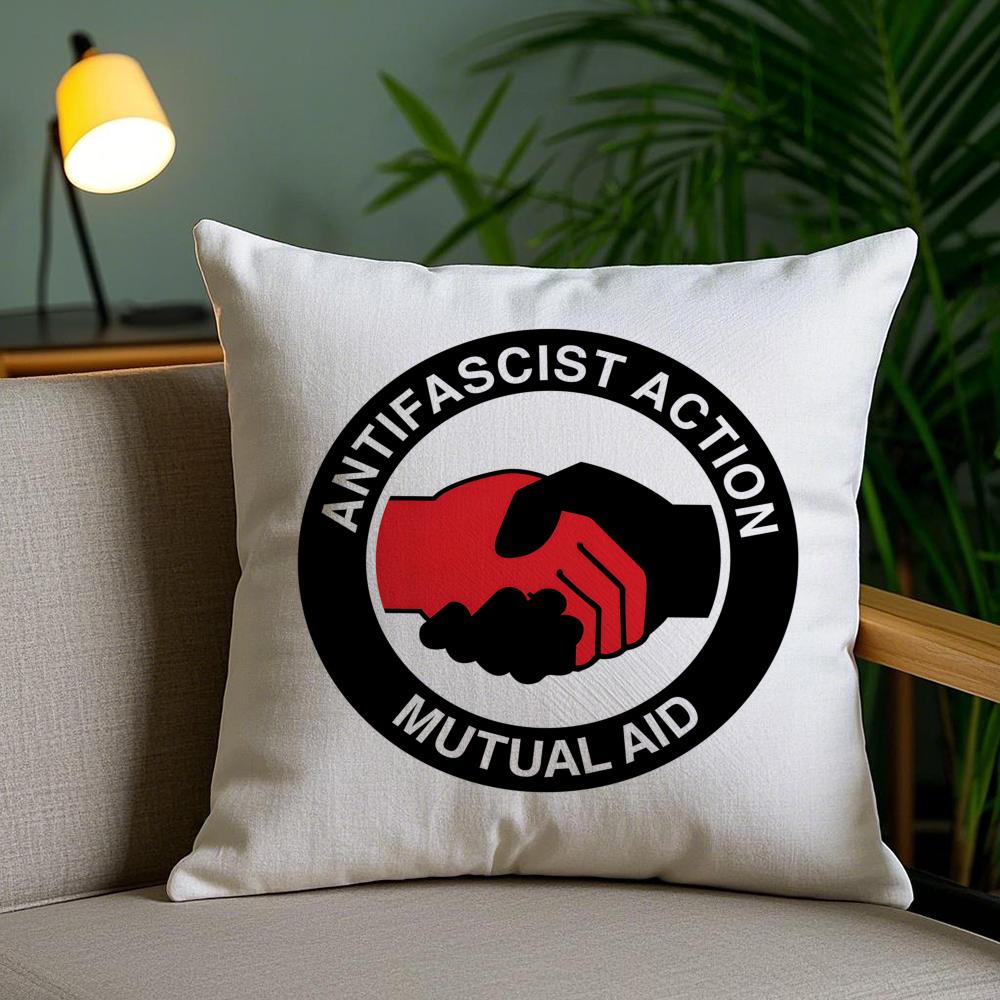Antifascist Flag Anti-Racism Cushion Cover Plush Fabric Soft Double-Sided Printed Invisible Zipper Sofa Pillow Case Home Decor