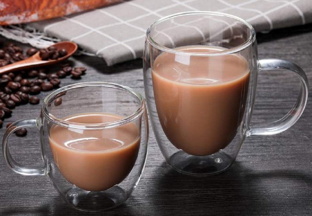 Morningplace Glasmuggset med dubbelväggig tumlare/mugg, värmebeständig (450ml, 2)