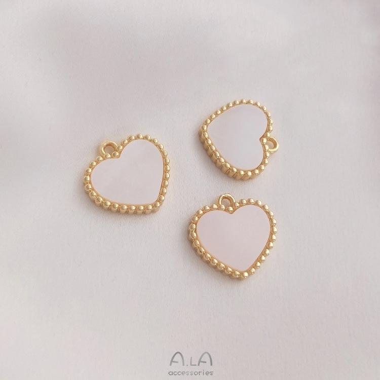 Inlaid Mother-of-Pearl Heart Pendant, 14K Gold-Filled, Color-Preserving, Handmade DIY Jewelry Charm.