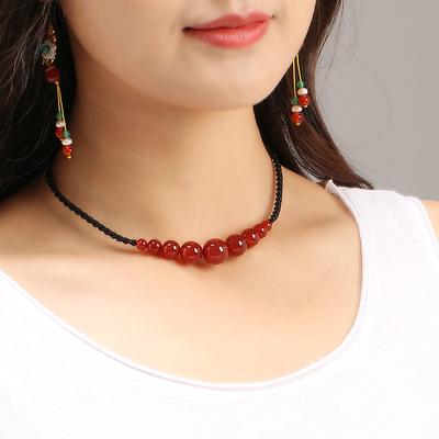 GemChic Collana da Donna Nuova Etnica Semplice con Perline di Agata per la Clavicola Catena Vintage Regolabile Gioiello Moda Regalo di Compleanno Natale