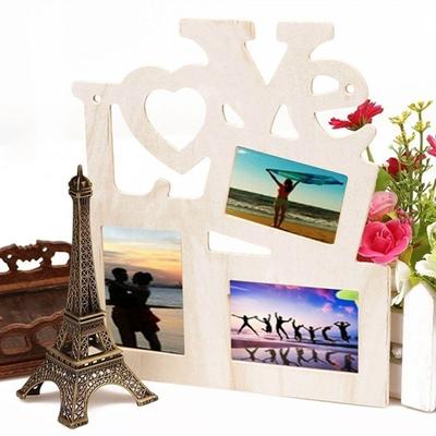 Family 3 In 1 DIY Paint Love Rahmen Wooden Photo Frame Heart Shape Picture Holder