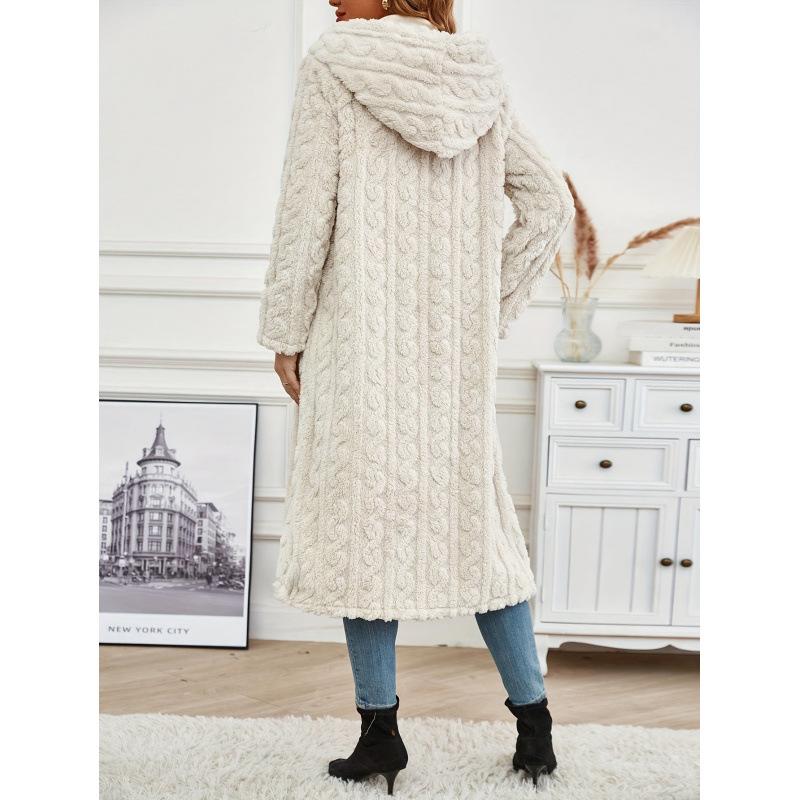 Cross-border Supply 2025 Autumn and Winter Fashion Long Net Color Long-sleeved Hooded Woolen Women's Coat