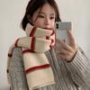 Women's Korean Style Atmosphere Versatile Knitted Scarf Winter Warm Japanese Color Block Christmas Gift Neck Warmer