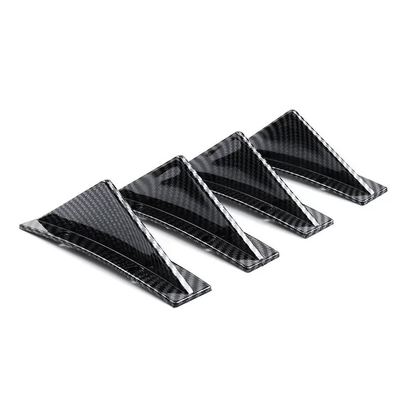 4pcs Universal Car Rear Bumper Lip Diffuser Shark Fins Canards Spoiler Splitter Carbon Black ABS Anti-Collision Accessories