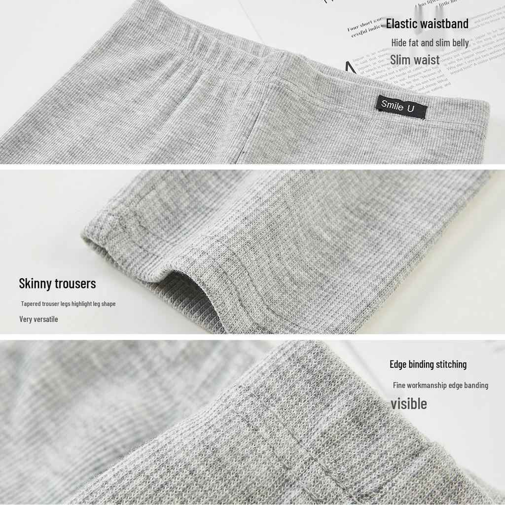Damen Graue Gerippte Thermoleggings, Fleecegefüttert & Schlankmachend, Ideal für Herbst/Winter, Schmaler Beinverlauf, Enge Baumwollhose für Draußen