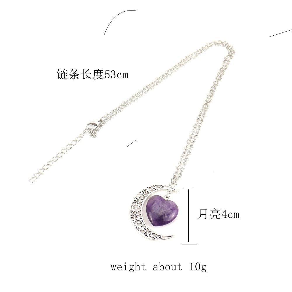 Natural Stone Crystal Amethyst Powder Crystal Moon Love Pendant Necklace Hollow Pendant Couple Necklace N164