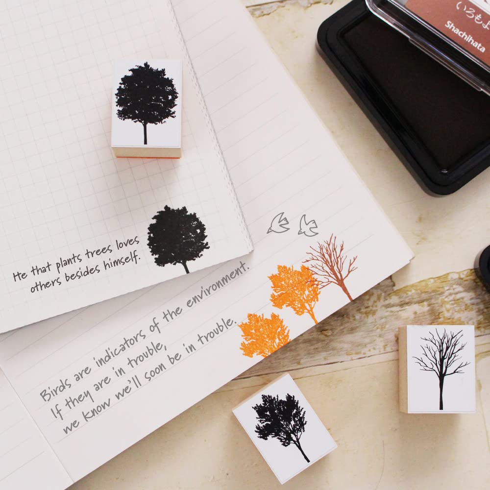 Cute Wooden Rubber Stamp Set with and Nature Perfect for Letter and Perfect As a Made In Japan Leaf, Tree, Forest, Designs, Eco-Friendly, Bridal,