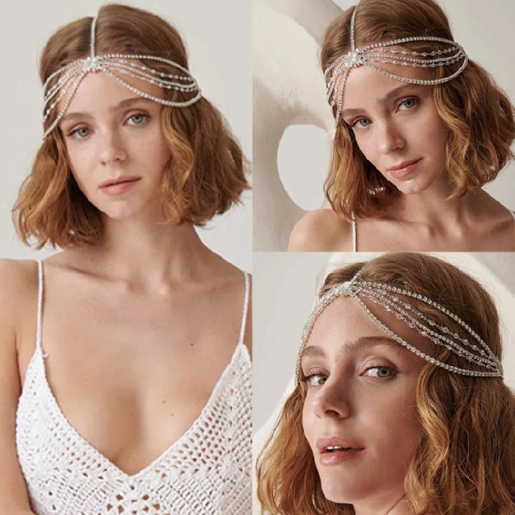 Glittering Diamond Hairband Multi Layer Wedding Hair Jewelry Forehead Headband
