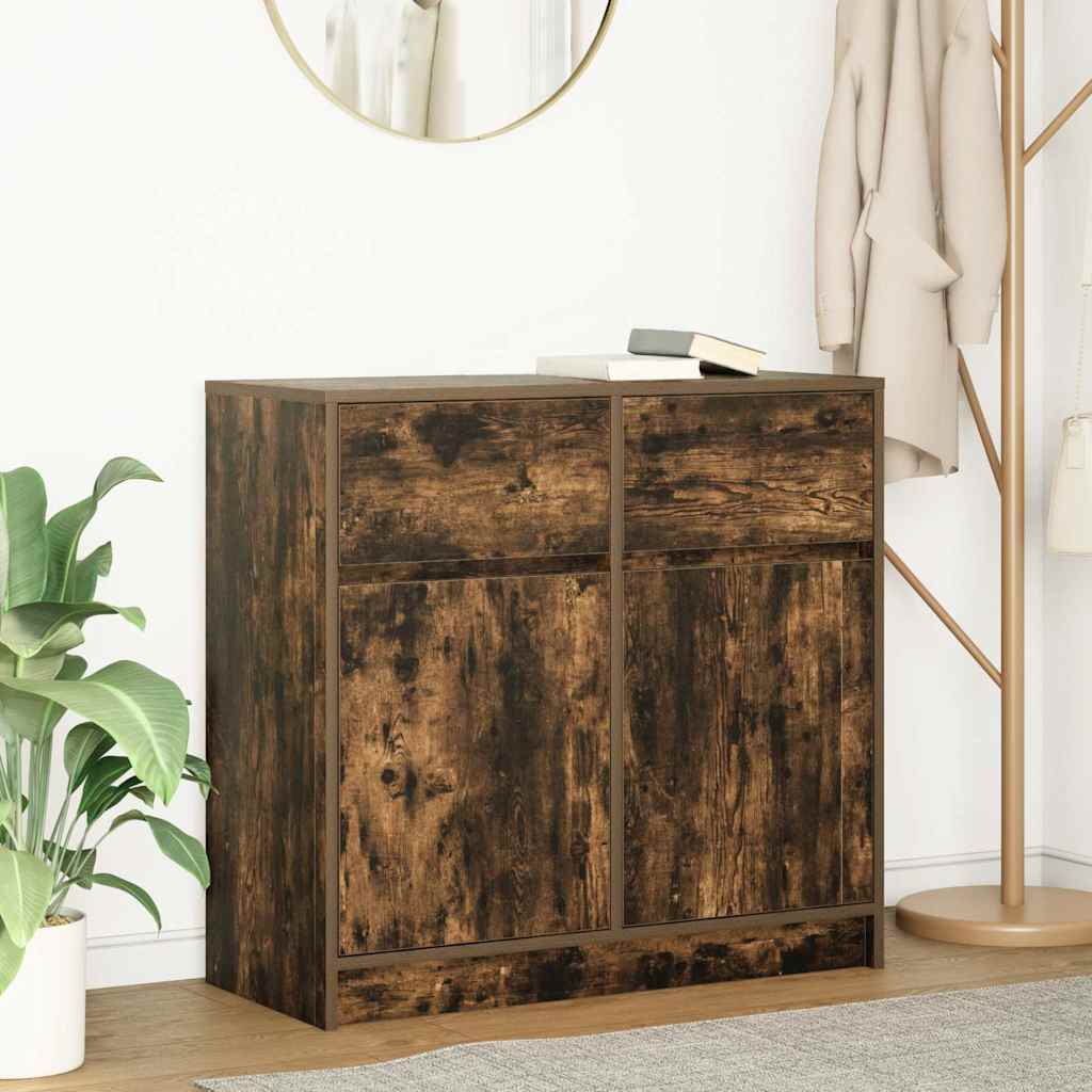 Sideboard with Drawer Smoked Oak Finish 80 x 34 x 76 cm Engineered Wood