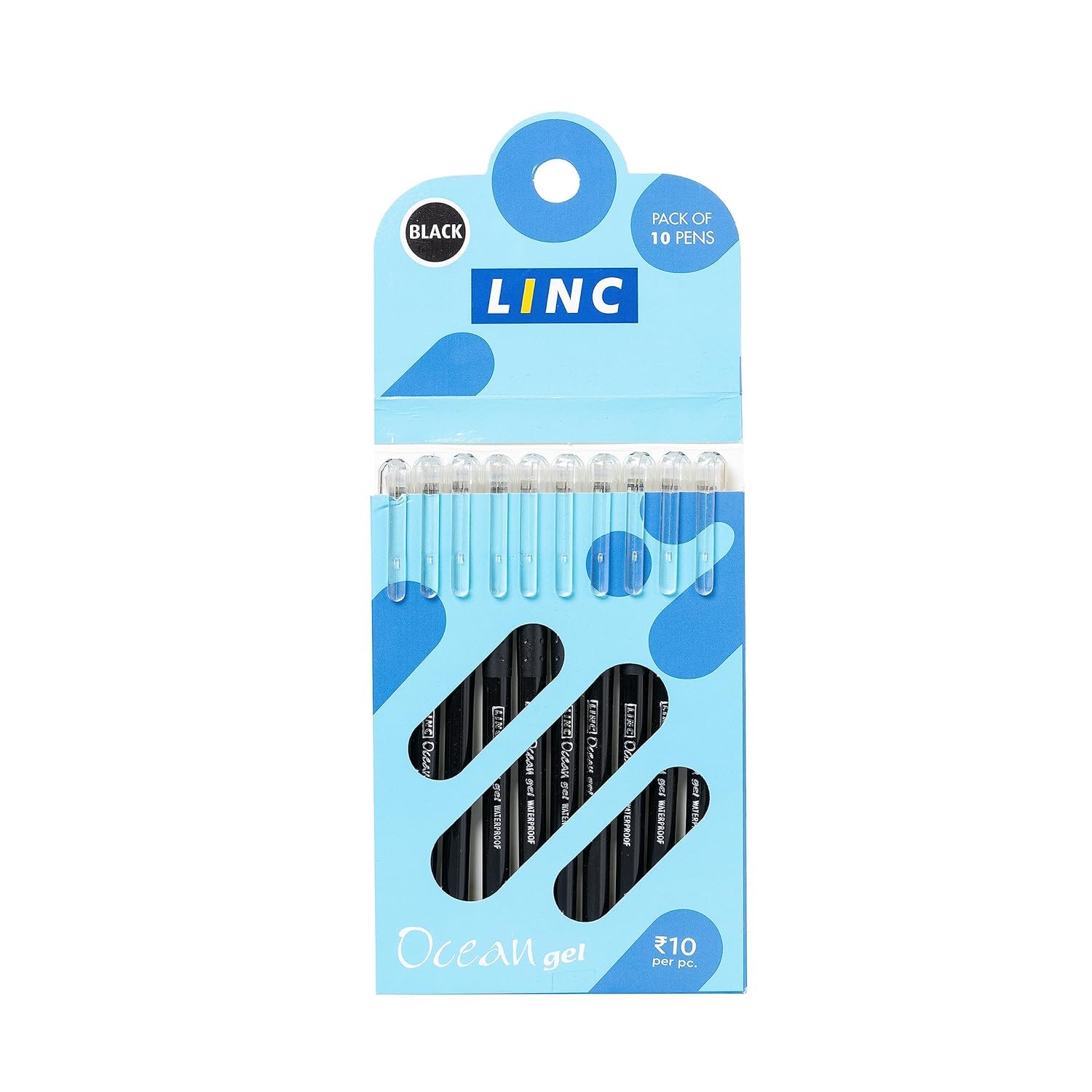 Linc Ocean Classic 0.55mm Black Ink Gel Pen Smooth Writing for Office School Home Use Click Off Cap Pack of 1 X 10 PCS
