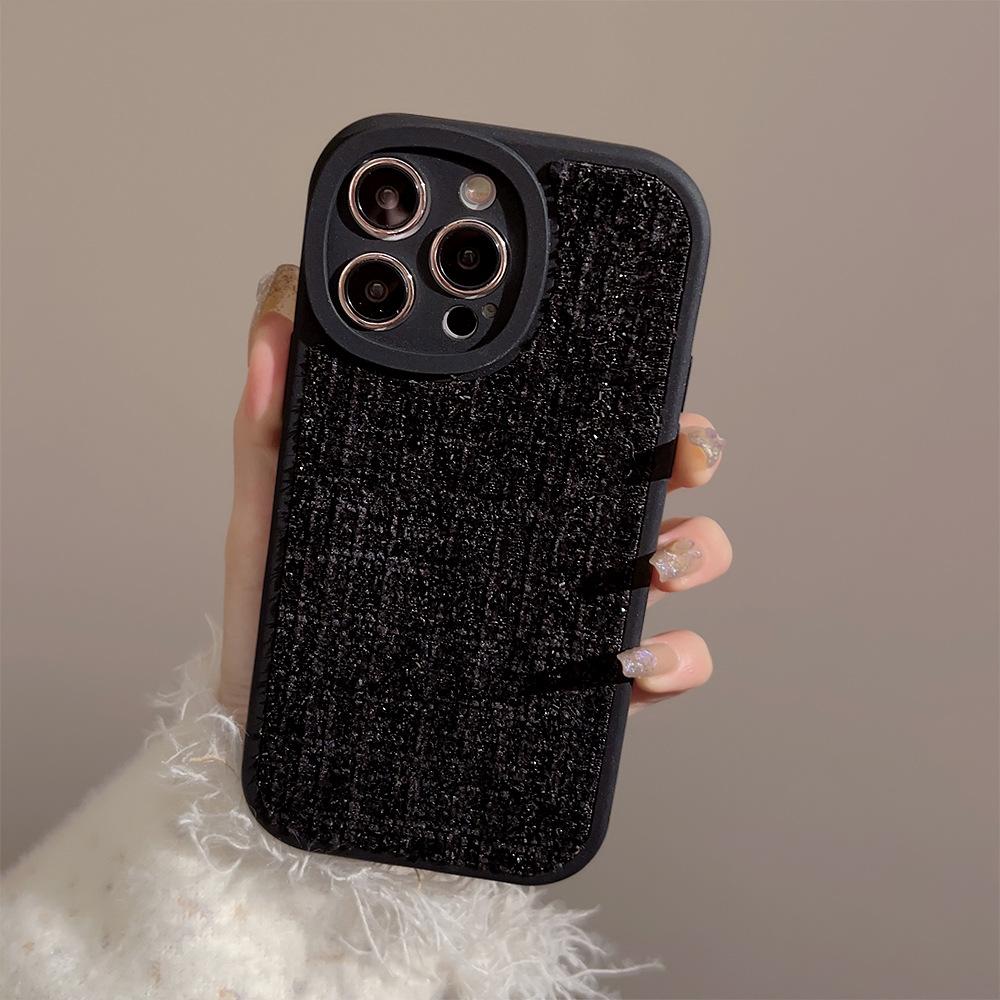Black Small Fragrance Bow IPhone 16 Apple 13 Mobile Phone Case 15promax Light Luxury 11 Suitable for 11 Velvet 12
