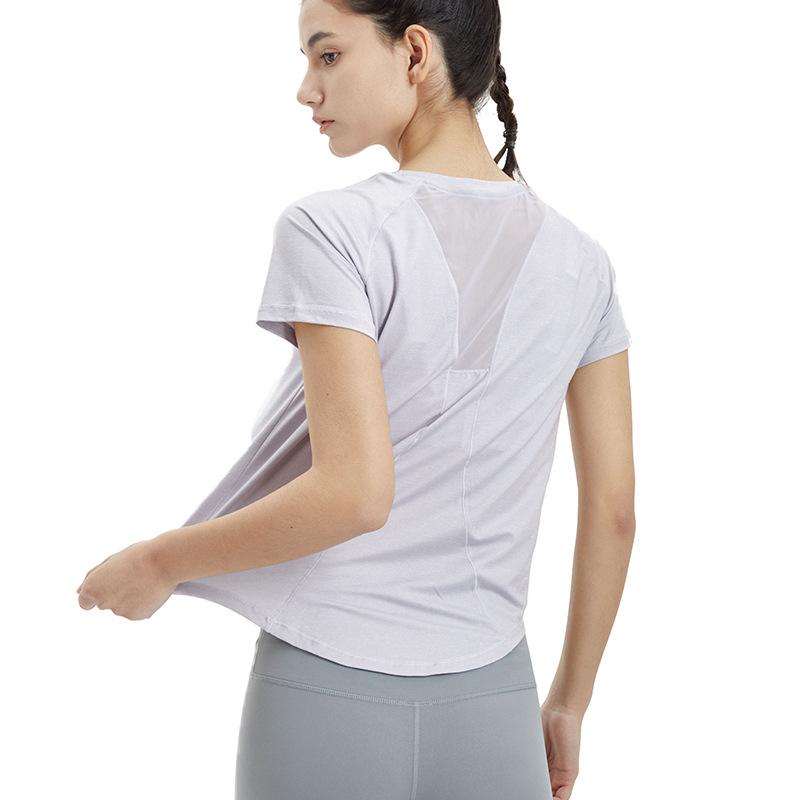 

Женский летний сетчатый быстросохнущий топ для йоги с коротким рукавом свободного кроя - дышащая накидка для фитнеса и бега Small