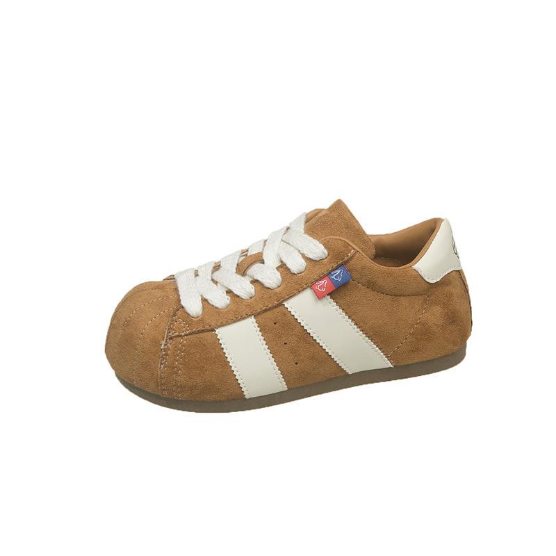 

[Uncle Shoes] Dexun shoes board shoes women s new color matching casual sports shoes flat-soled Maillard retro inner height increase 35 хаки