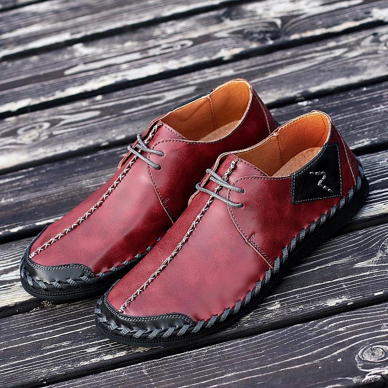 Spring and Autumn Men's Leather Shoes Hand-sewn Men's Shoes Casual Men's Casual Leather Shoes Foreign Trade Classic Large Size Casual Shoes