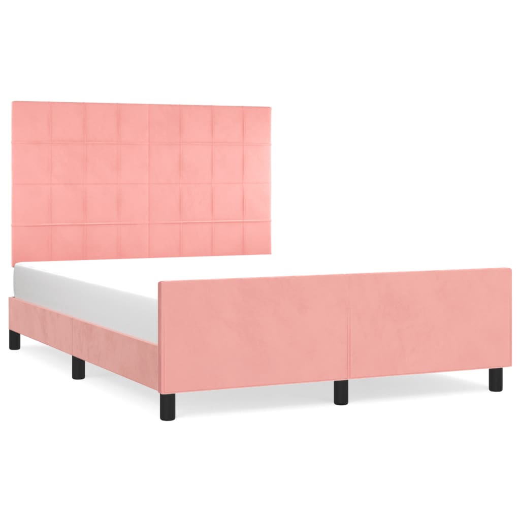 Pink Velvet Bed Frame with Headboard 140x190 cm