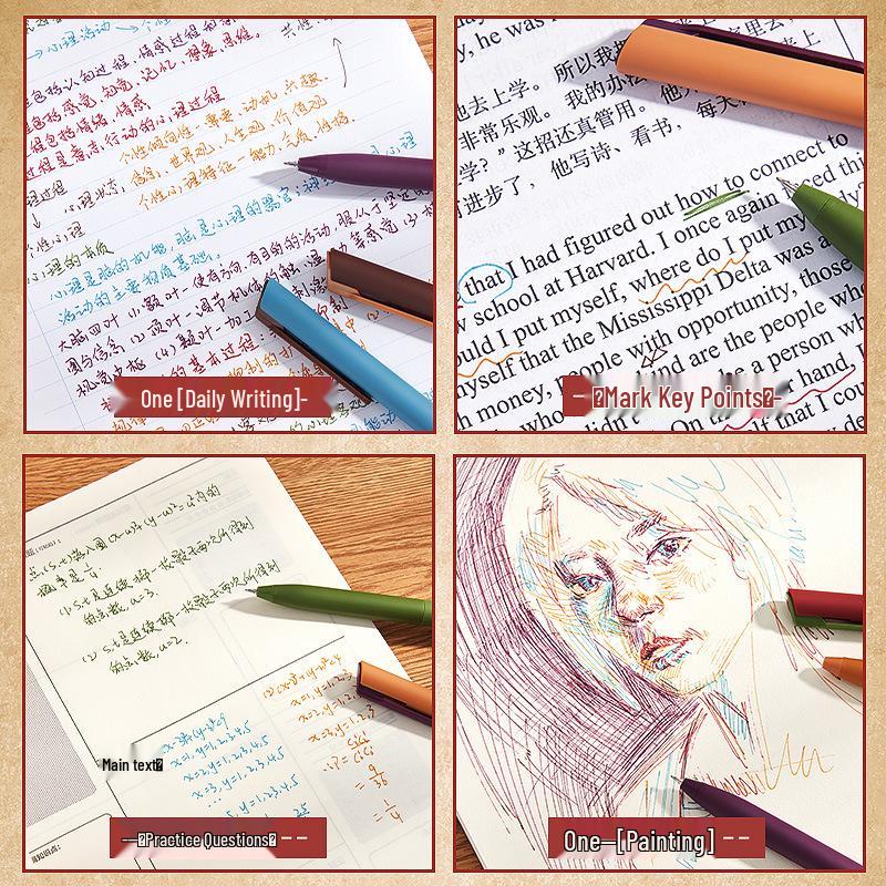 Kaba Bear Quick-Dry Retro Gel Pen Set - Student Highlights, Drawing & Note-Taking
