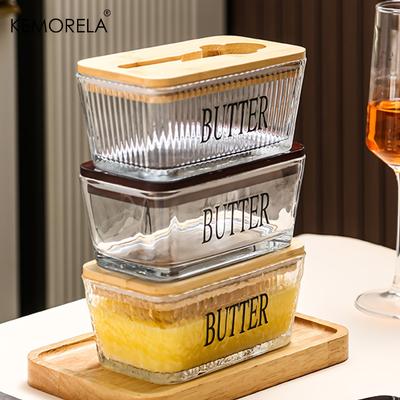1PCS Glass Butter Dish with Bamboo Lid & Knife - Airtight Butter Storage Container for Countertops Ideal for Baking & Gift Givin