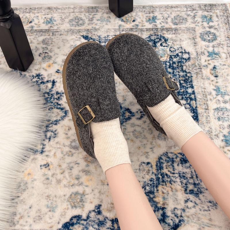 Winter New Women's Shoes Two Wear Fleece Thickened Non-slip Comfortable Warm Bag and Retro Flat Cotton Shoes