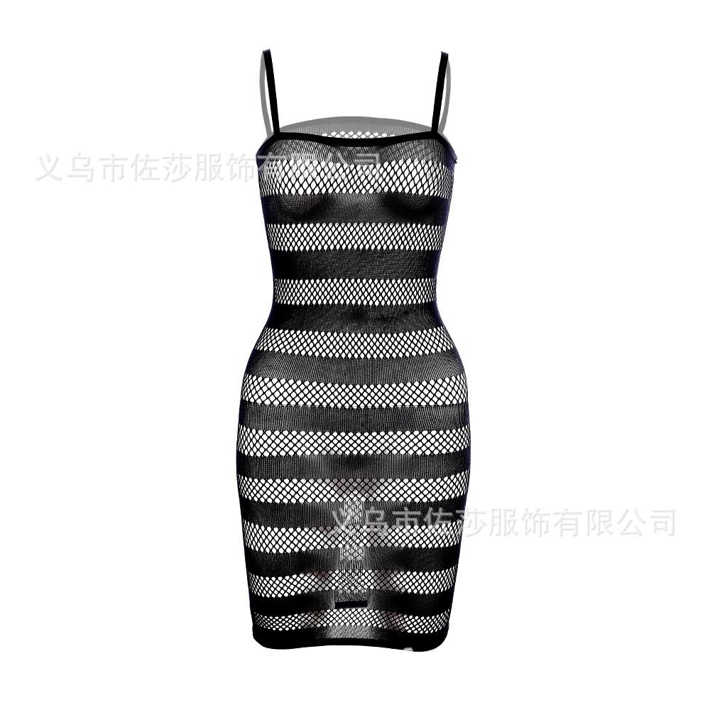 Sex underwear black nightdress mesh striped suspender skirt short sexy perspective pajamas nightclub