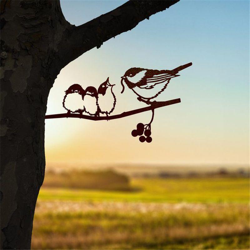 Creative Tree Metal Bird Art Branch Sign Rustic Hang Ld Home Garden Yard Decor