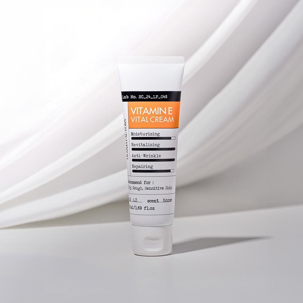 Dermafactory Vitamin E Vital Cream – 5% Vitamin E, Barrier-Strengthening Complex, Antioxidant Care, Brightening & Wrinkle Improvement, Korean