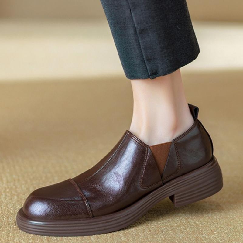 Fashion New Autumn Women Loafers Shoes 2025 Trend Round Toe Chunky Heels Shoes Slip On Comfortable Cool Girl Casual Office Flat Shoes