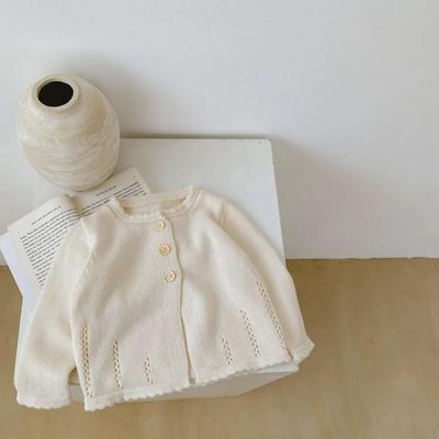 2025 Autumn Sweet Knit Cardigan for Girls, Ages 0-3: Round Neck Cotton Sweater
