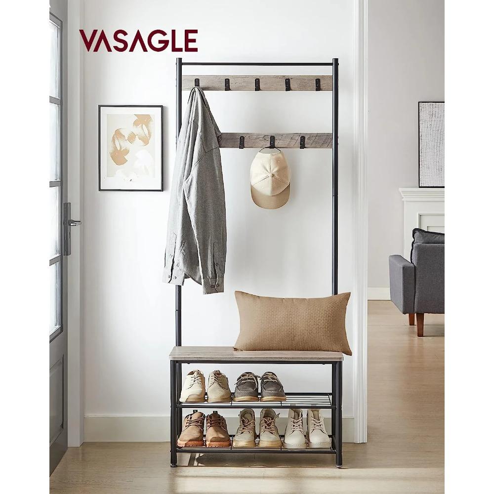 Coat Rack Hall Tree with Shoe Storage Bench Entryway Bench with Shoe Storage for Entryway Greige and Black