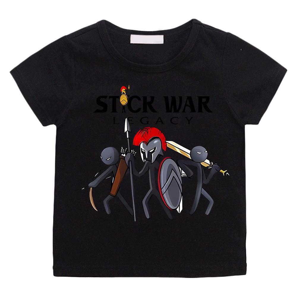 

Горячая игра Stick War мультяшная графическая футболка для детей, маленьких девочек, мультяшная одежда с коротким рукавом, уличная одежда для мальчиков, мягкая футболка Camisetas 130 чёрный