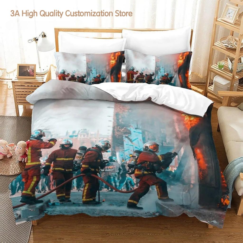 New Firefighter Rescue Bedding Set Single Twin Full Queen King Size Bed Set Aldult Boys Bedroom Duvetcover Set 3D Bed Sheet Set