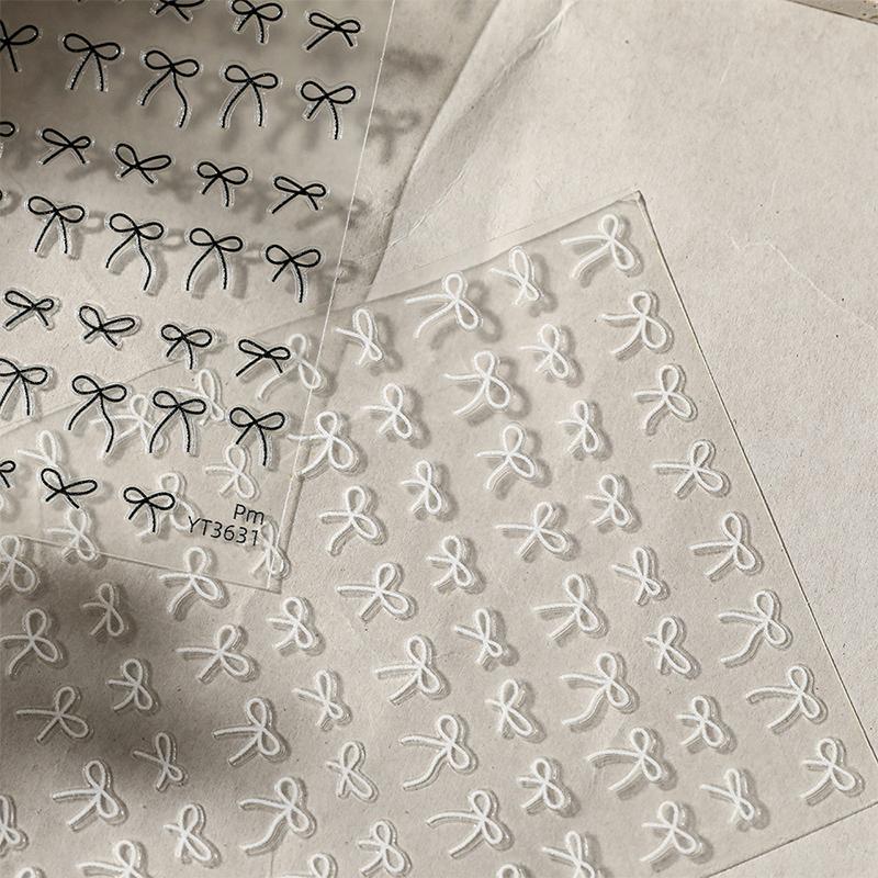 5D Black White Bow Tie Mini Bowknot Line Rhinestone Red Self Adhesive Nail Art Decorations Stickers Manicure Decals Diy