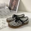 Black and white plaid shoes women's new round head canvas shoes women's shoes 566