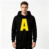 Men Adult Hooded Sweatshirt, Yellow Big Letter A White Ink Heat Transfer Print Casual Loose Long Sleeve Pullover Hoodie Streetwear Tops for Daily Wear