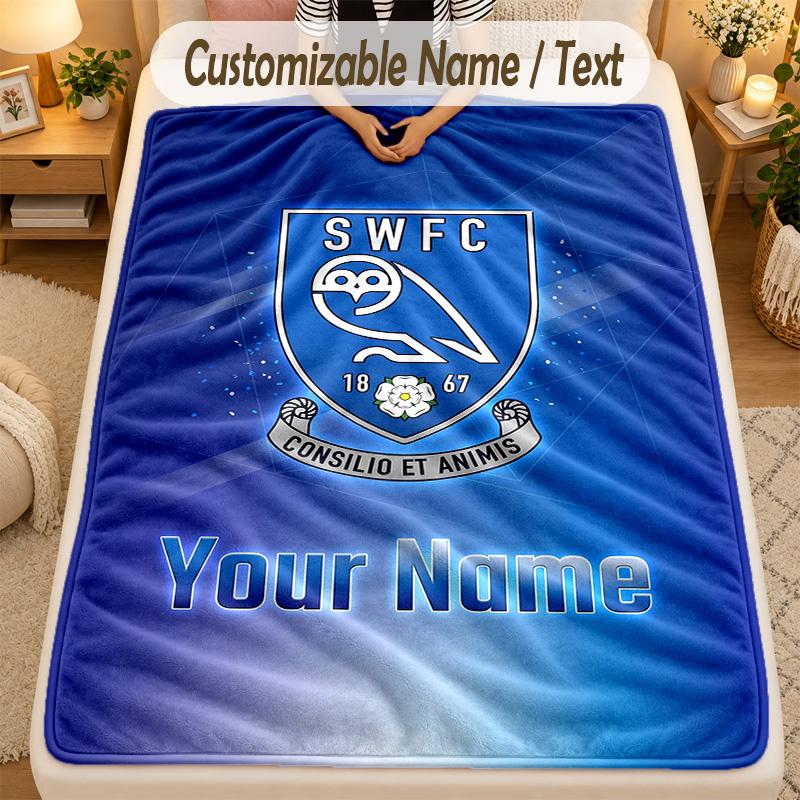 Flannel BlanketSheffield Wednesday FC Custom Name Text Personalized Soft Warm Throw Blanket Home Decor Gift
