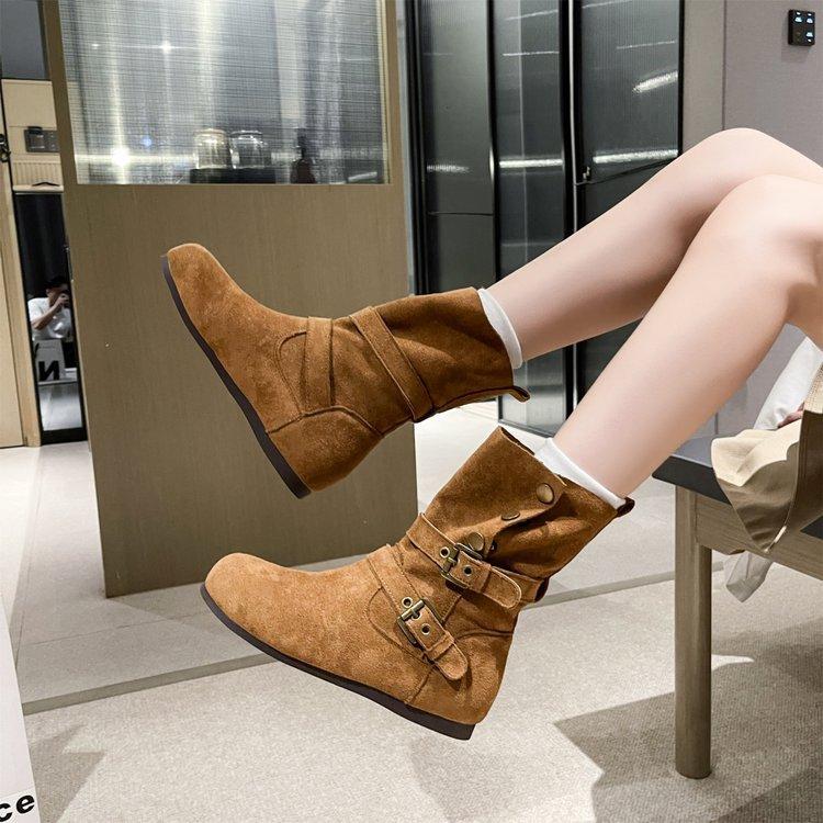

Cowhide version! Short boots women s 2025 new autumn thin niche popular retro versatile small man height-increasing thin boots 40 верблюд
