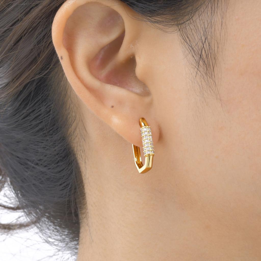 Geometric Metal Delicacy Zircon Inlay Women Hoop Earrings for Wedding Party Jewelry Birthday Girlfriend Mother's Day Gift NEW