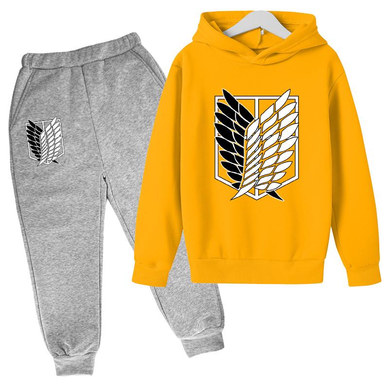 Japanese Manga Children Spring And Autumn Hoodie Pants Two Piece Suit Boys And Girls Outdoor Sports Set Kid Casual Pullover Coat