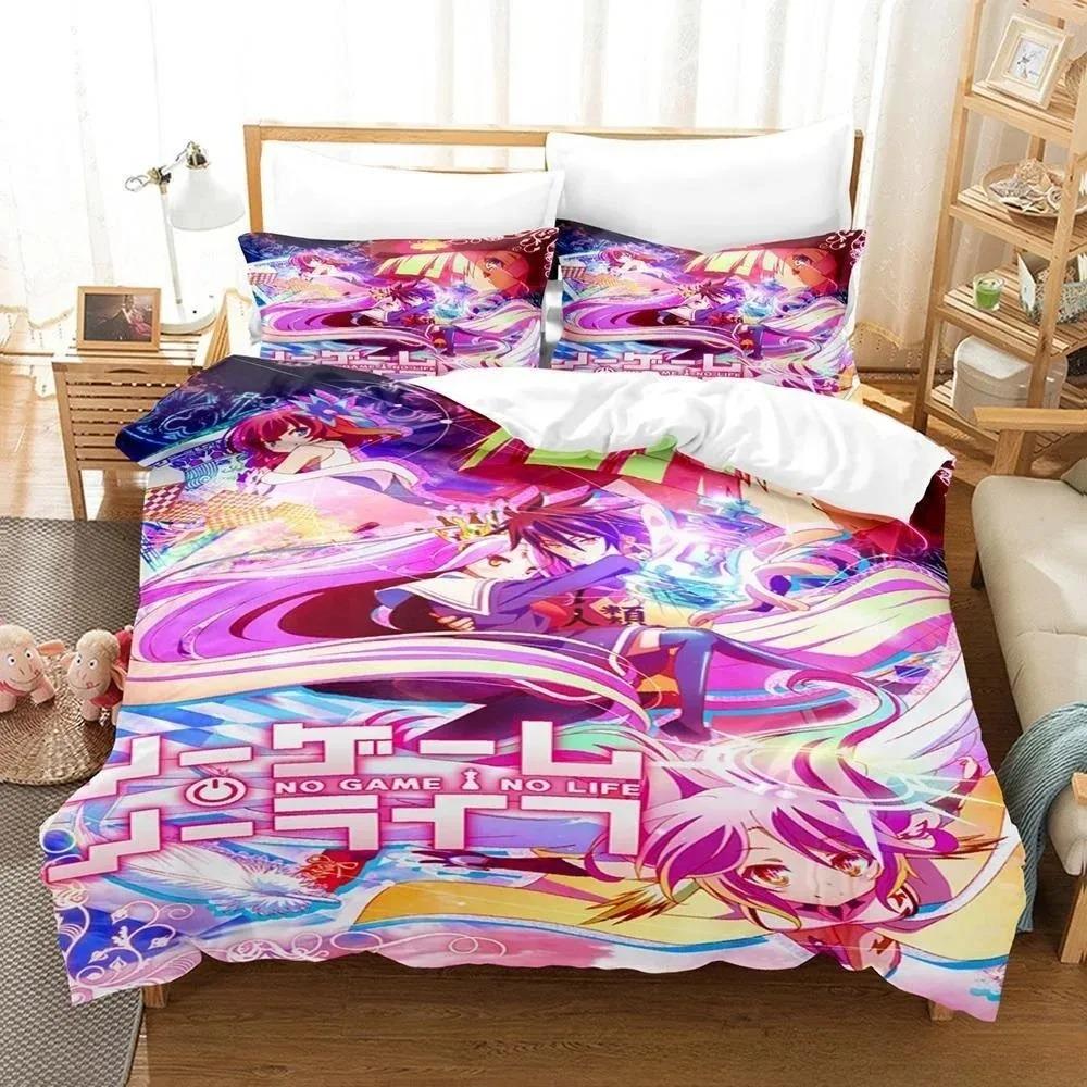 New 3D Printing Kawaii Girls Bedding No Game No Life Bedding Set Cartoon Anime Three-piece Set Adult Kid Bedroom Duvetcover Set
