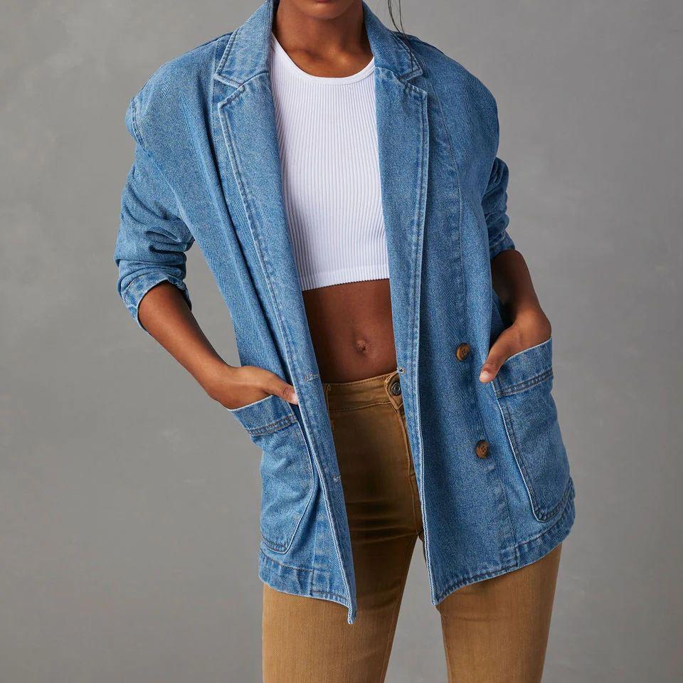 Women's European & American Casual Washed Blue Denim Jacket